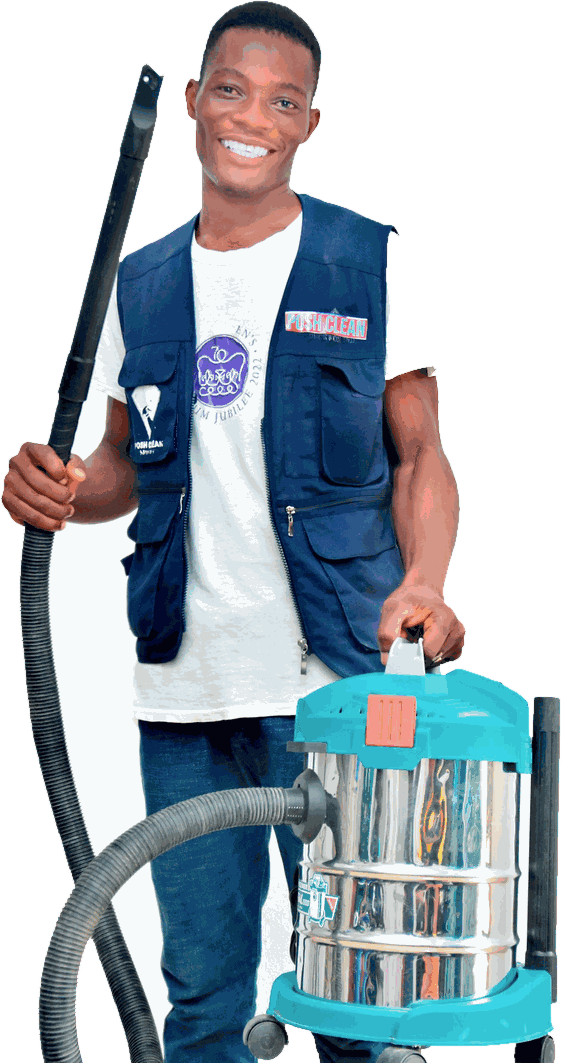 Posh Clean technician with professional carpet extraction vacuum equipment